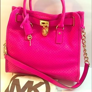 Michael Kors neon pink Hamilton tote 🔥FIRM